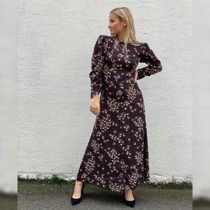 Pia Tjelta Nova Crepe Dress S 6 Women Casual Printed Long Puff Sleeve NEW 18574